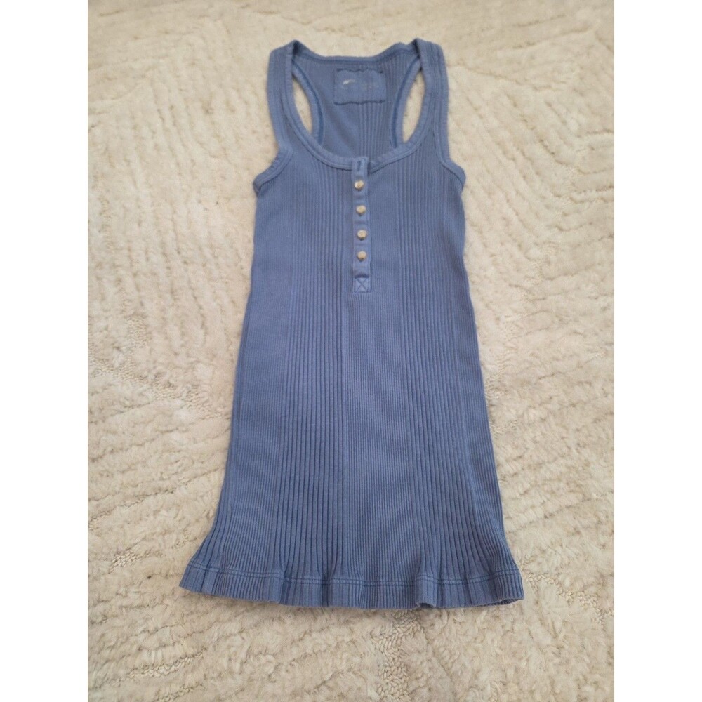 Aerie Tank Top Soft Ribbed Henley Button Racerback Blue Button SZ Small NWOT B22